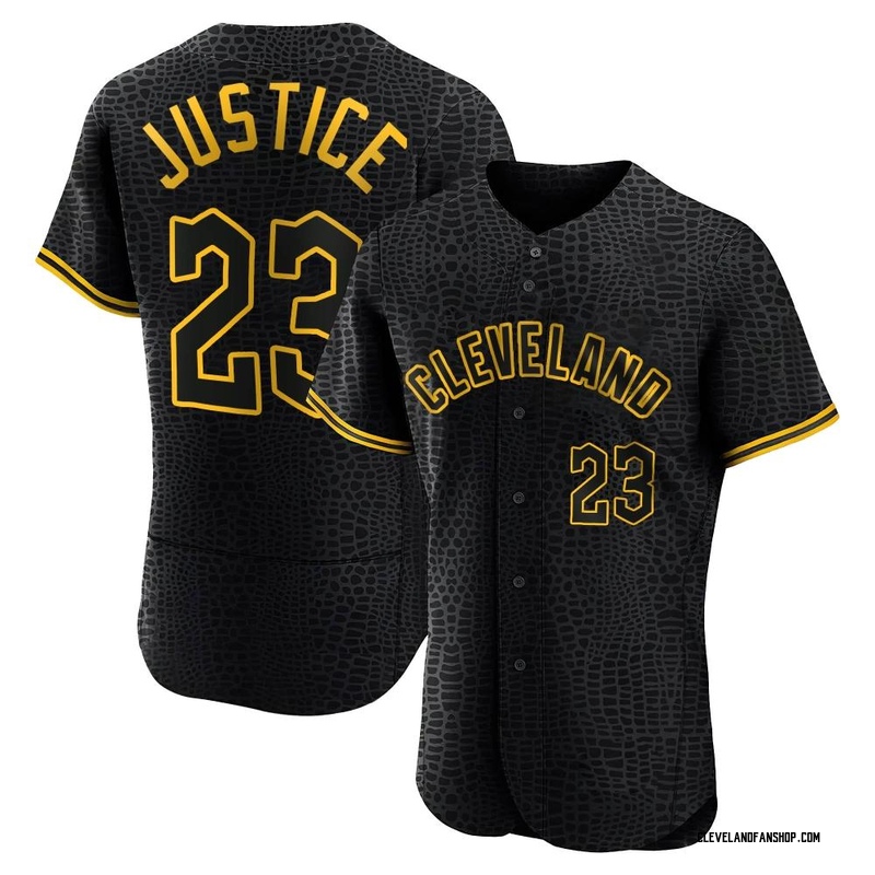 David Justice Men's Cleveland Guardians Alternate Jersey - Black  Holographic Replica